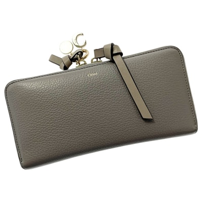 Chloe クロエ ラウンドファスナー財布 グレー レディース レザー ゴールド金具 布袋有