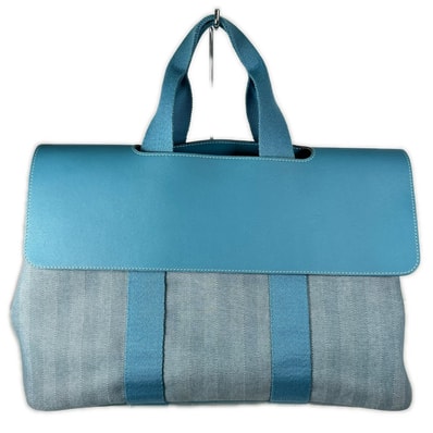 HERMES エルメス ヴァルパライソ トートバッグ ブルー トワルシェブロン/レザー ブルージーン レディース