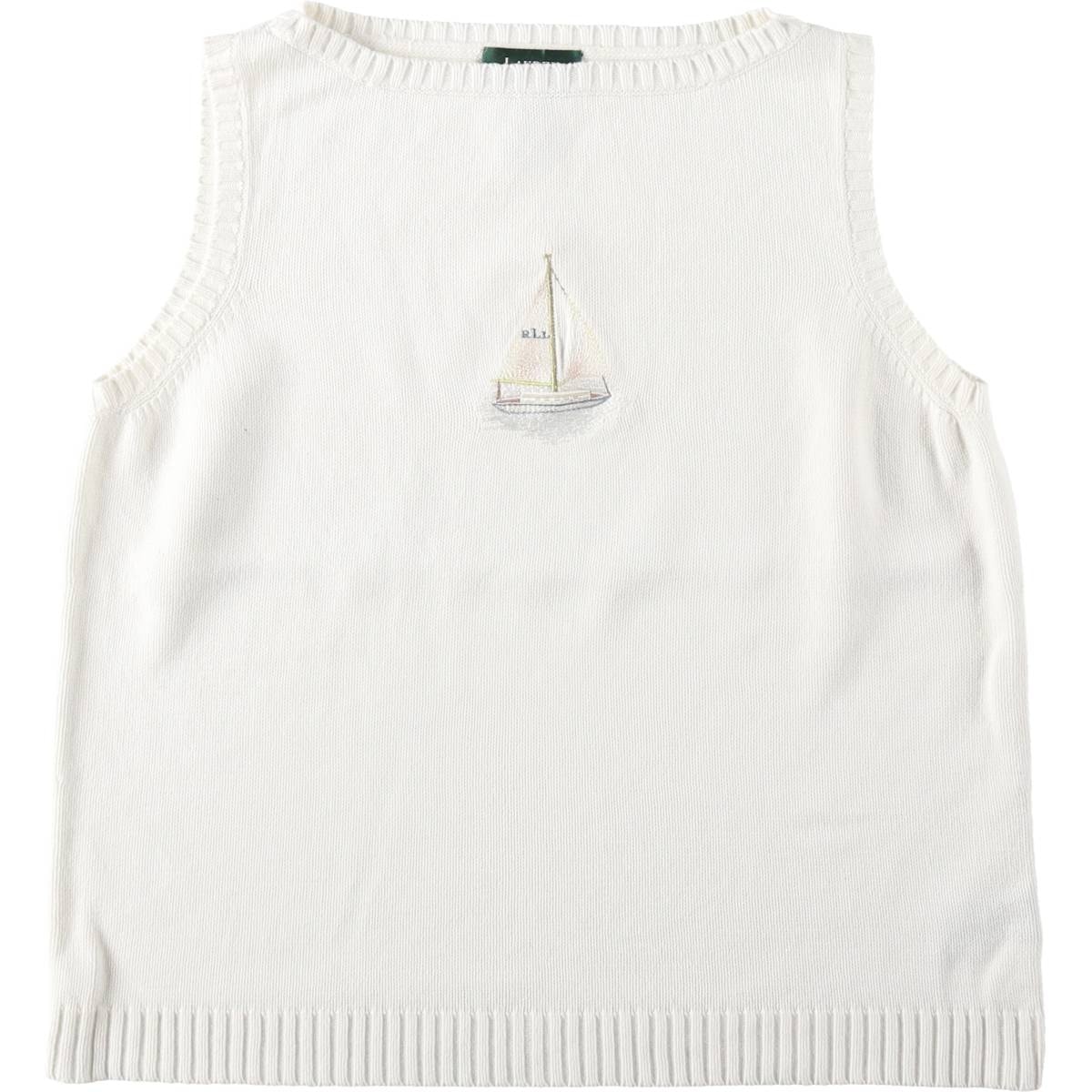 古着 ラルフローレン Ralph Lauren LAUREN ローレン ボートネック コットンニットベスト レディースXL相当/eaa650825