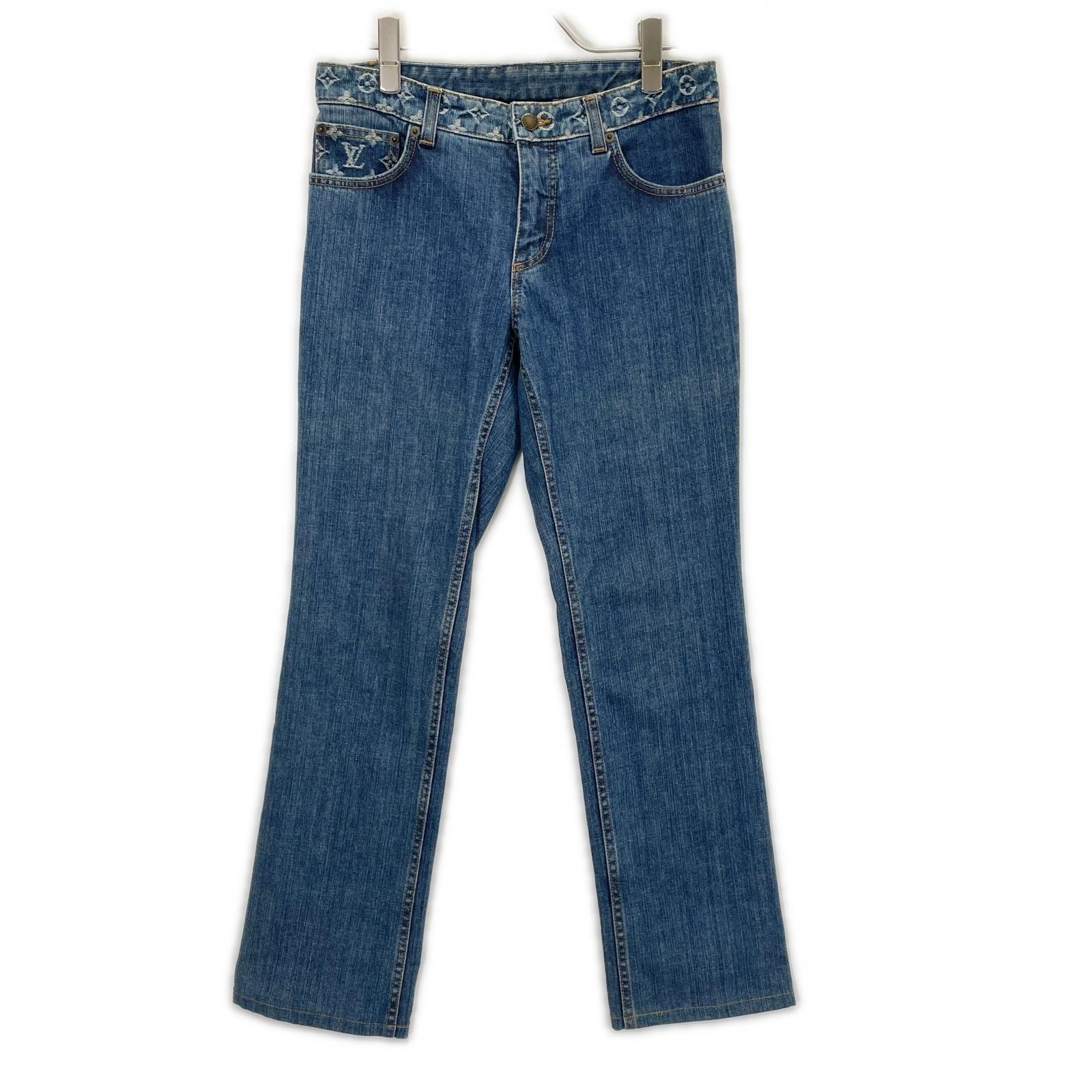ルイヴィトン 07年製 モノグラムデザイン レザーパッチ デニムパンツ 46