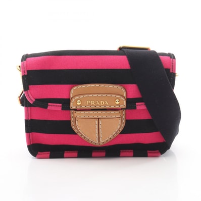 プラダ PRADA カナパ リゲ ショルダーバッグ バッグ キャンバス レザー レディース ピンク系 / ブラック系 / ブラウン系 【中古】