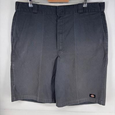 古着 ディッキーズ Dickies パンツ ハーフ ショートパンツ ジッパーフライ ワーク ワンポイントロゴ w42 グレー系 ストライプ メンズ