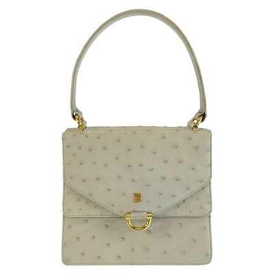 BALLY バリー グレー ゴールド金具 オーストリッチ ハンドバッグ 1-0294323 【中古】