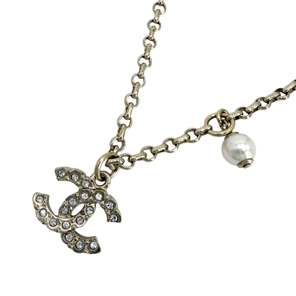 CHANEL シャネル ネックレス ココマーク アクセサリー GP  ラインストーン  フェイクパール  C21K ゴールド レディース 約11.8g 2021年【中古品】