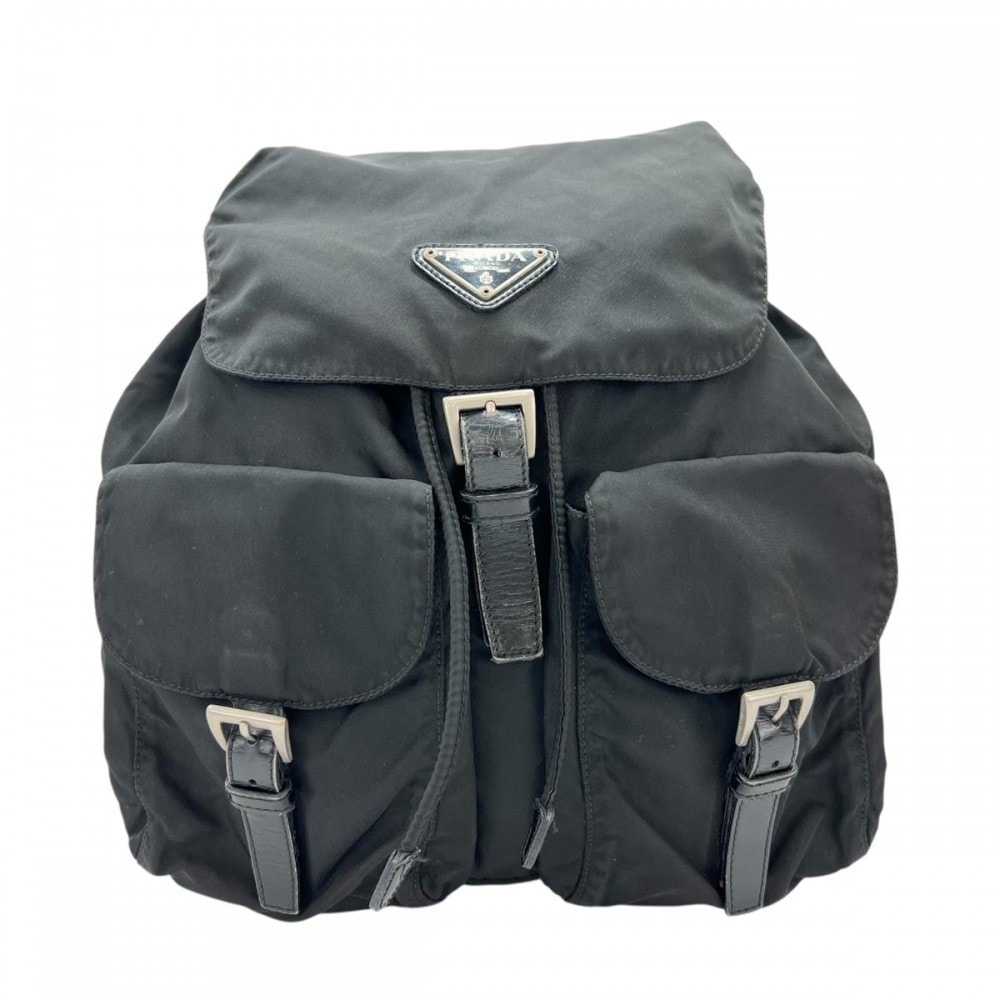 PRADA プラダ リュック バックパック トライアングルロゴ メンズ レディース    ブラック 黒 シルバー金具 ユニセックス【中古品】