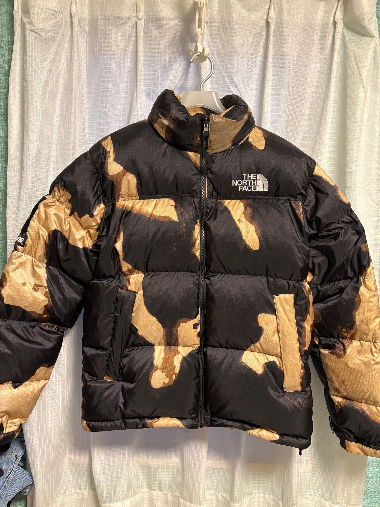 Supreme x The North Face Bleached Denim Print Nuptse Jacket "Black"