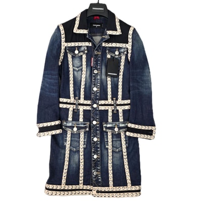 DSQUARED2 ディースクエアード スタッズ付き ラインテープ入り デニムワンピース ミニ丈 ドレス ワンピース S75CV0348 S30685 38 コットン インディゴブルー レディース【中古】