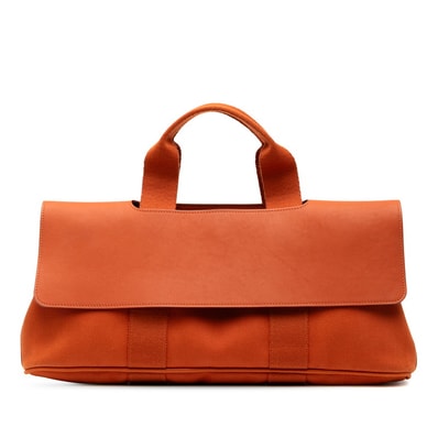 エルメス ヴァルパライソ ロングMM ハンドバッグ オレンジ トワルシェブロン レザー レディース HERMES 【中古】