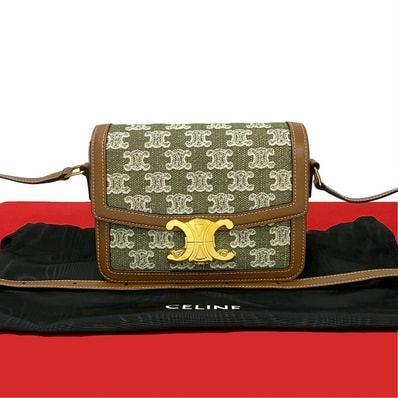 CELINE セリーヌ ティーントリオンフ ロゴ 金具 レザー キャンバス ショルダーバッグ ブラウン
37173