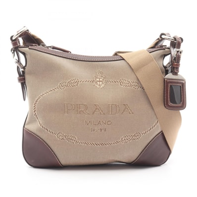 プラダ PRADA LOGO JACQUARD ロゴジャガード ショルダーバッグ バッグ キャンバス レザー レディース ベージュ系 / ブラウン系 【中古】
