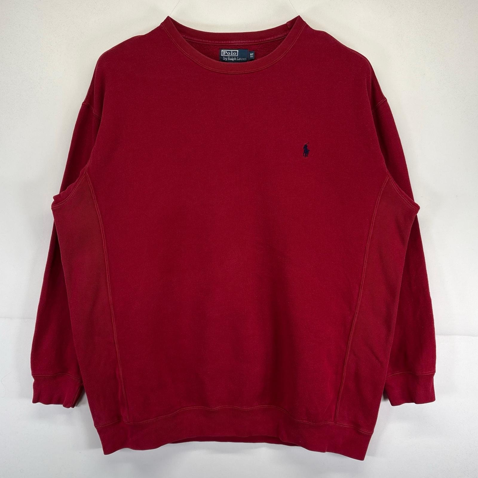 古着 ポロバイラルフローレン Polo by Ralph Lauren スウェット 大きいサイズ トレーナー クルーネック ワンポイントロゴ  XLT  レッド メンズ