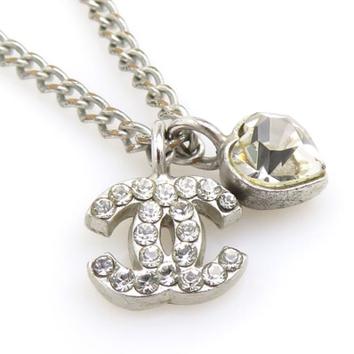 シャネル CHANEL ネックレス ココマーク ハート メタル/ラインストーン シルバー レディース【中古】 e62037a
