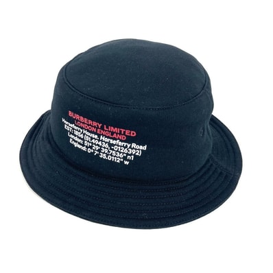 バーバリー BURBERRY ロゴ 8050066 ハット帽 帽子 バケットハット ボブハット ハット コットン ブラック 美品