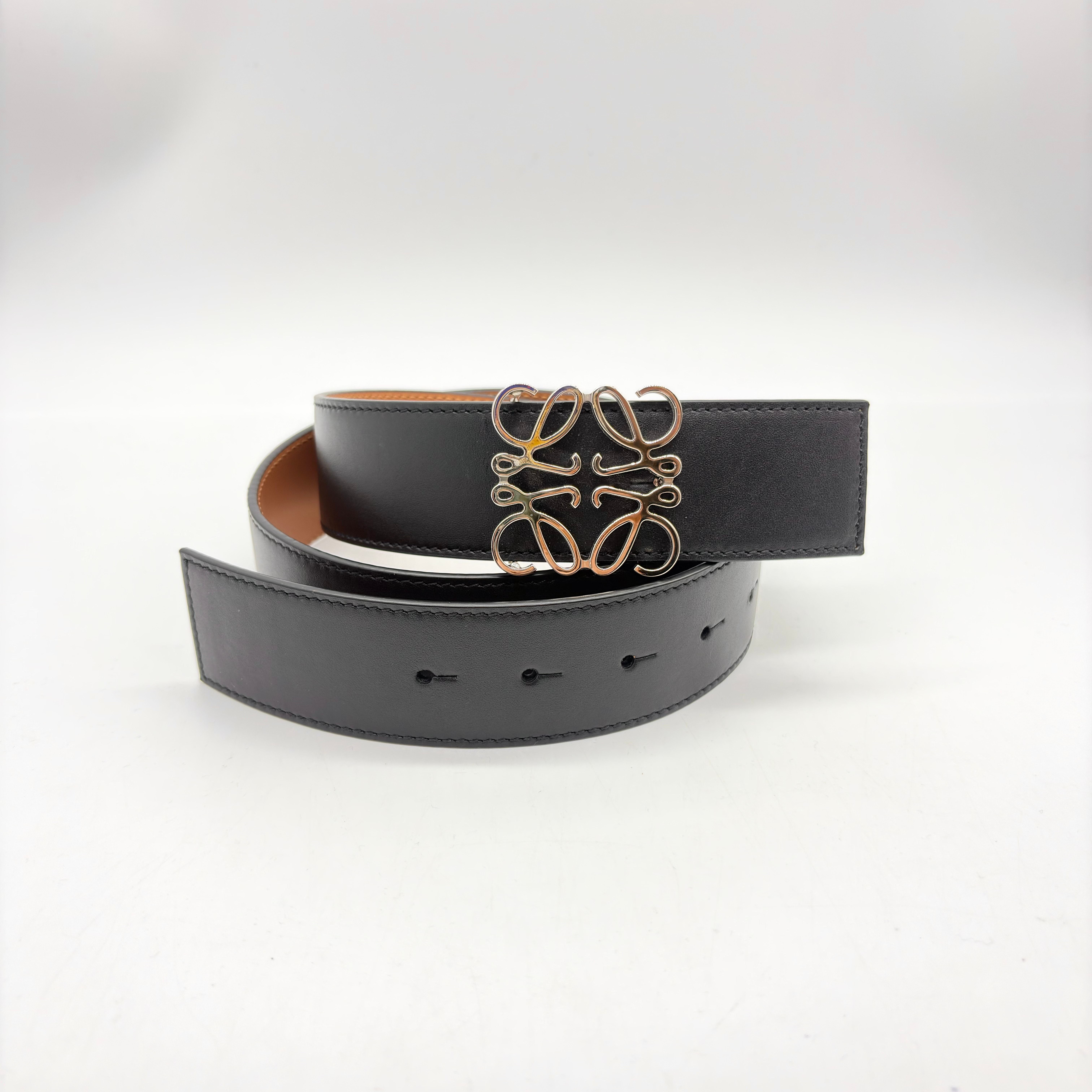 LOEWE Reversible Anagram Belt "Black/Tan/Palladium"