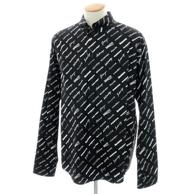 【中古】【未使用】バレンシアガ BALENCIAGA コットン ボタンダウン カジュアルシャツ ブラックxホワイト【サイズ38】【メンズ】