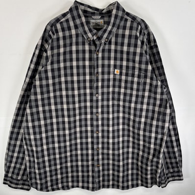 古着 カーハート Carhartt 長袖シャツ ボタンダウンシャツ ワンポイント ロゴ 大きいサイズ 3XL ブラック系 チェック メンズ