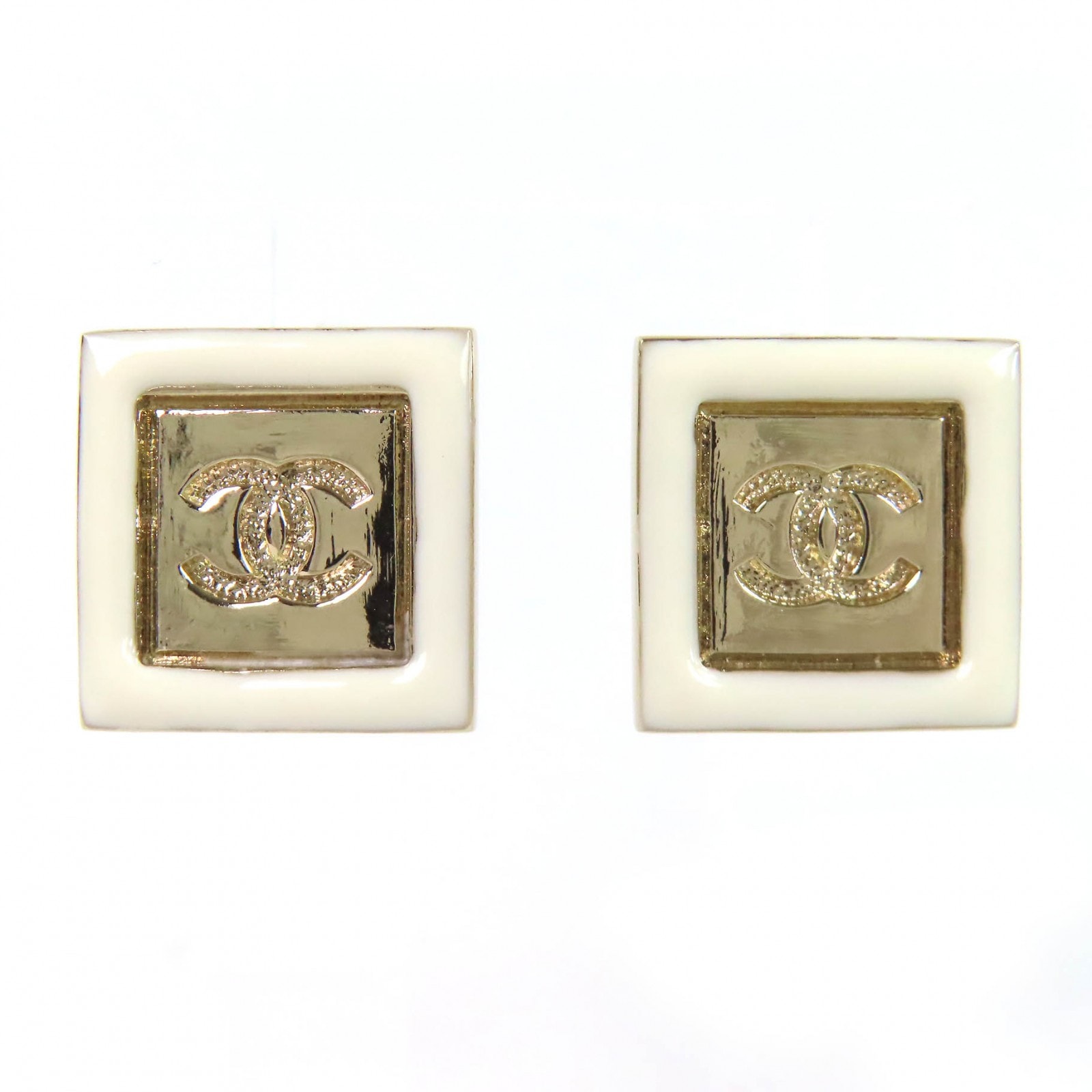 極美品 シャネル ココマーク スクエア ピアス ゴールド レディース B24C