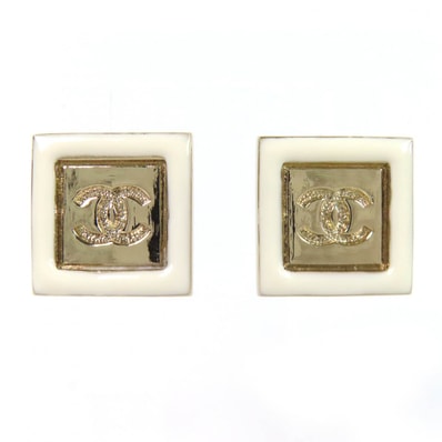 極美品 シャネル ココマーク スクエア ピアス ゴールド レディース B24C