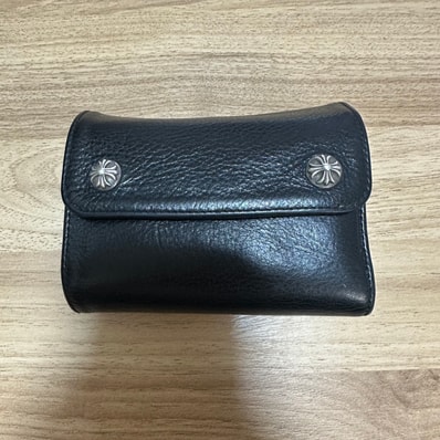 Chrome Hearts Wave Mini Cross Ball Button Leather Wallet "Black"