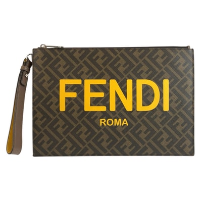 美品 FENDI フェンディ ズッカ フラットスリムクラッチ ブラウン イエロー PVC クラッチバッグ セカンドバッグ 603615 【中古】