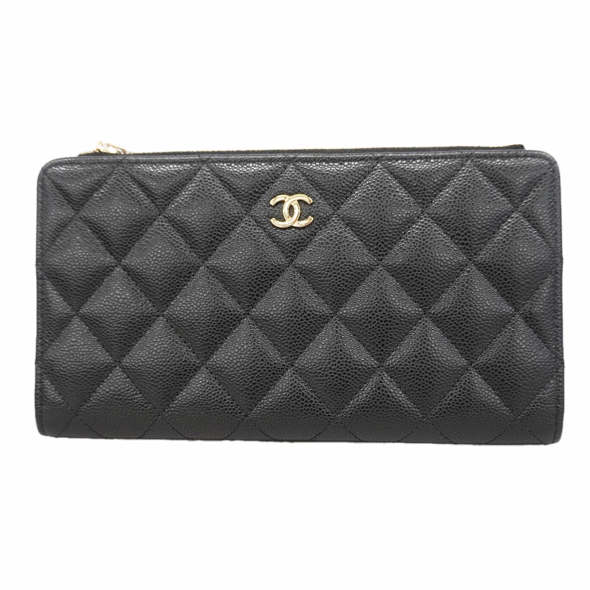 【6ge5940】シャネル 長財布 マトラッセ キャビアスキン ブラック シャンパンゴールド金具【中古】レディース