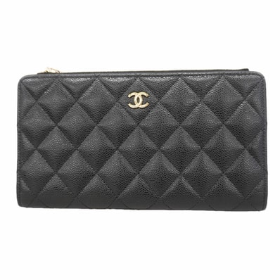 【6ge5940】シャネル 長財布 マトラッセ キャビアスキン ブラック シャンパンゴールド金具【中古】レディース