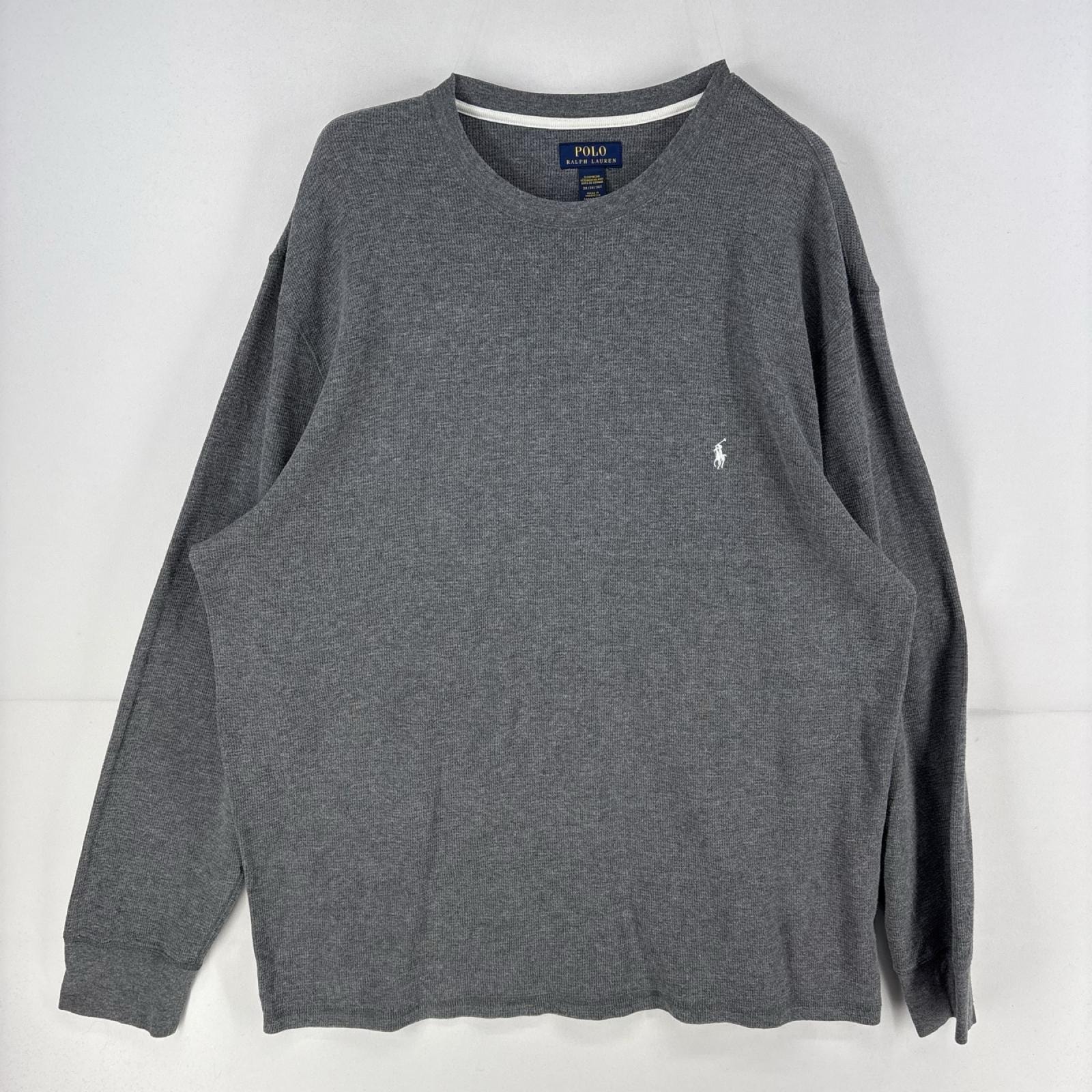 古着 ポロ・ラルフローレン POLO RALPH LAUREN 長袖Tシャツ クルーネック サーマル ワンポイントロゴ 大きいサイズ 3XL  グレー メンズ