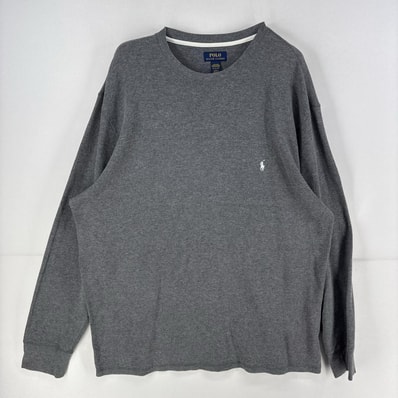 古着 ポロ・ラルフローレン POLO RALPH LAUREN 長袖Tシャツ クルーネック サーマル ワンポイントロゴ 大きいサイズ 3XL グレー メンズ