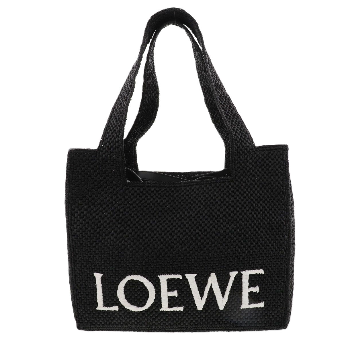 LOEWE ロエベ フォントトート ミディアム トートバッグ A685B61X01 ラフィア レザー ブラック ブラック レディース【中古】