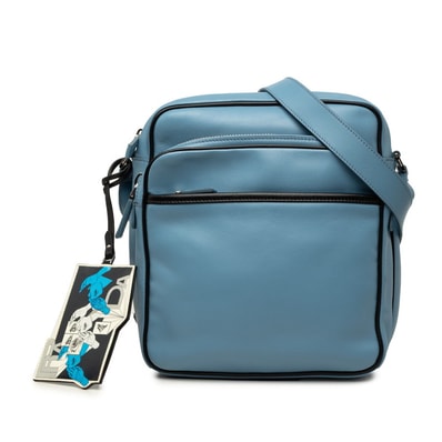 プラダ 三角ロゴプレート 斜め掛け ショルダーバッグ 2VH030 ライトブルー レザー レディース PRADA 中古