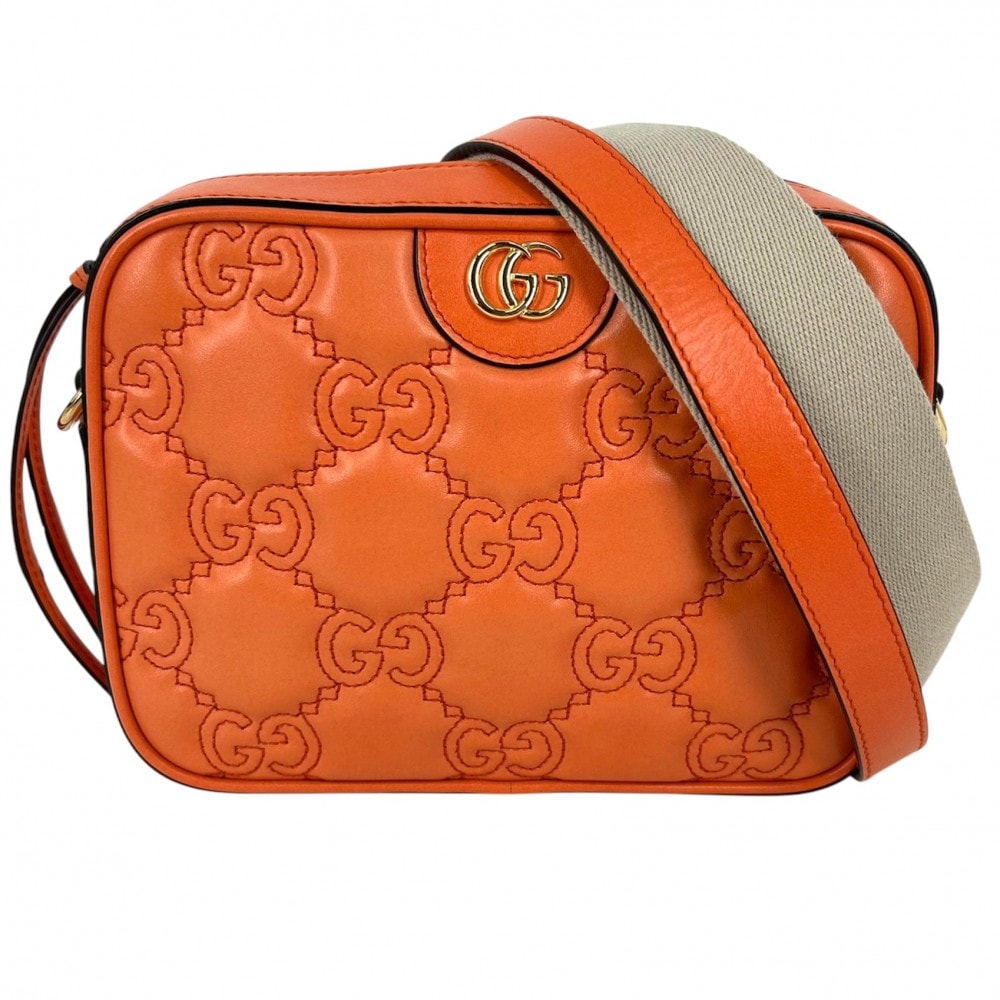 GUCCI グッチ ショルダーバッグ GGマトラッセ スモールバッグ 肩掛け 斜め掛け キルティング かばん 鞄 702234 レザー    オレンジ ゴールド金具 レディース 美品【中古品】