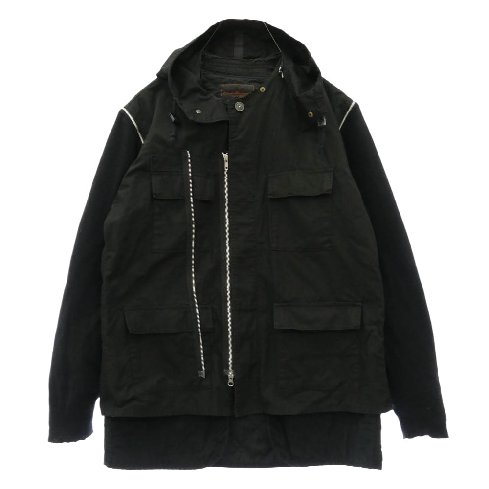 UNDERCOVER アンダーカバー 04AW B254-B16 but期 カシミヤ切替 リップストップ レイヤード ブルゾン フード付き ジャケット ブラック系 L【中古】