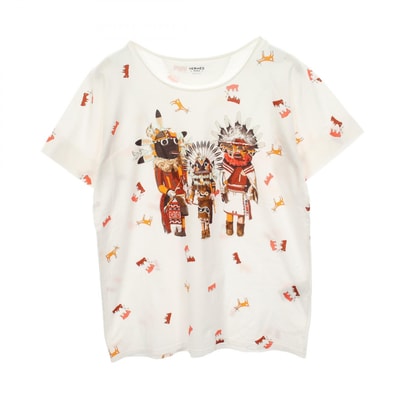 エルメス HERMES カチナ 半袖Tシャツ 衣料品 トップス コットン ホワイト レディース ホワイト系 / マルチカラー 【中古】