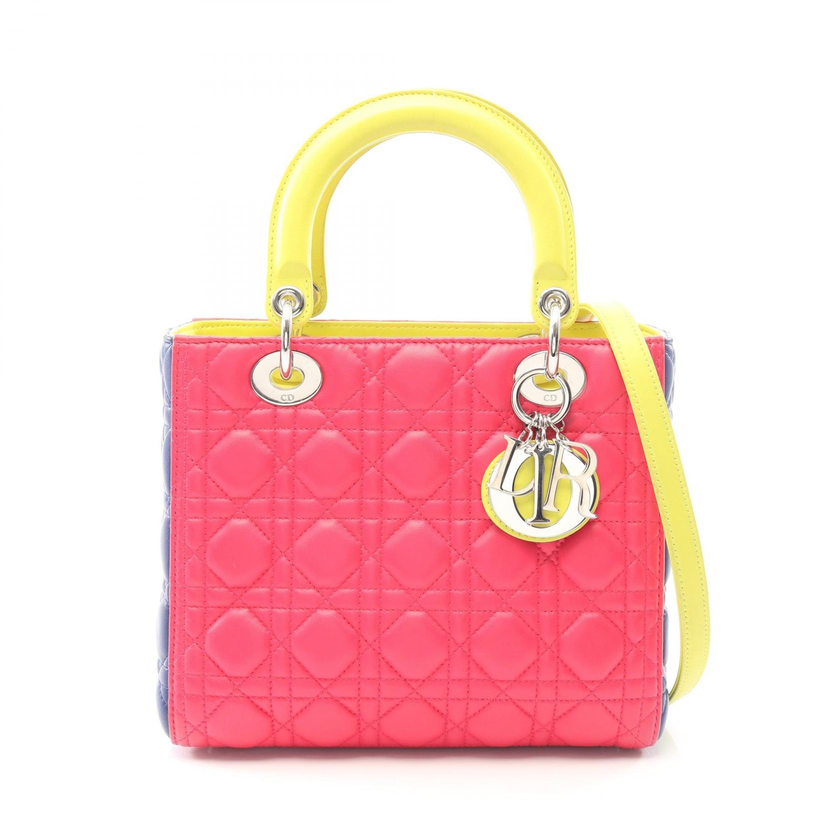 ディオール Dior LADY DIOR レディディオール カナージュ 2WAY ハンドバッグ バッグ レザー レディース ピンク系 / ブルー系 / イエロー系 【中古】