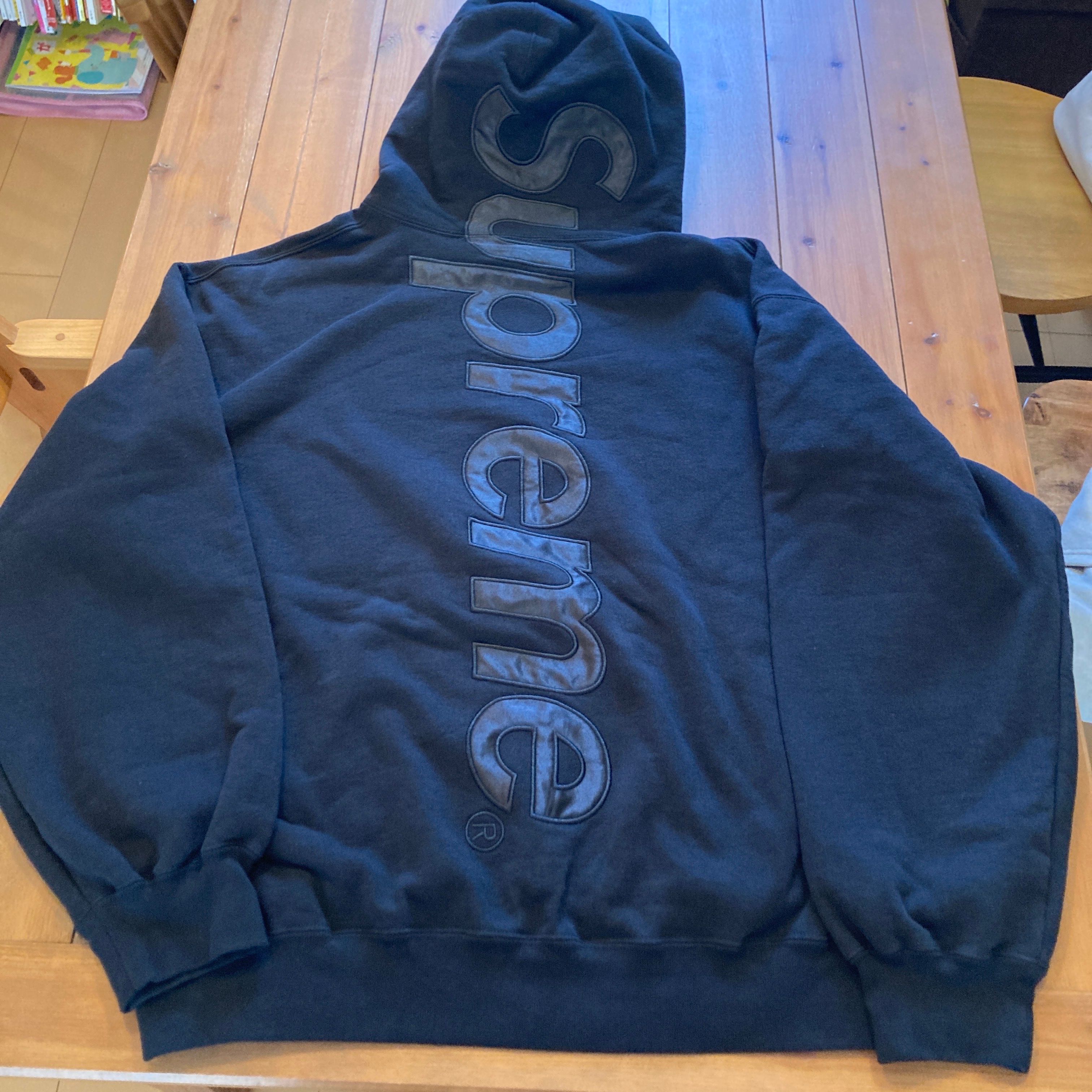 Supreme Satin Applique Hooded Sweatshirt "Black"