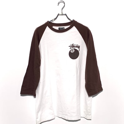 STUSSY authentic 8ball raglan3/4 Tee brown