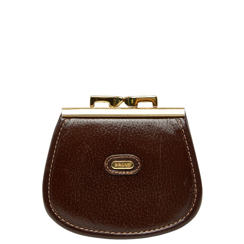 バリー がま口 コインケース ブラウン ゴールド レザー レディース BALLY 【中古】