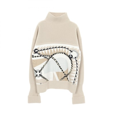 エルメス HERMES ツイルレーヌ Figure Artistique ニット 衣料品 トップス ウール カシミヤ シルク シルク ベージュ レディース ベージュ系 / マルチカラー 【中古】