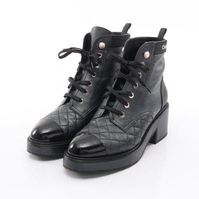シャネル CHANEL ブーツ 靴 レザー パテントレザー フェイクパール レディース ブラック系 G38514Y5558494305 【中古】