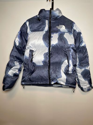 Supreme x The North Face Bleached Denim Print Nuptse Jacket "Indigo"