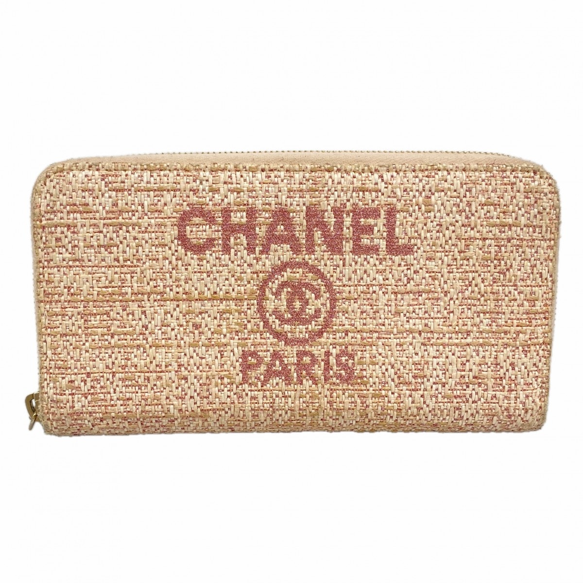 【6cc3470-k】シャネル 長財布 ドーヴィル ツイード ピンク シャンパンゴールド金具【中古】レディース