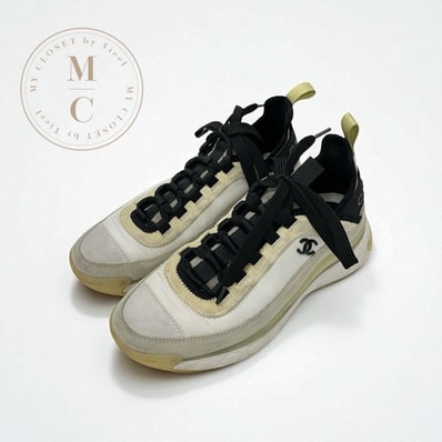 シャネル CHANEL スニーカー 靴 シューズ ナイロン スエード ホワイト ブラック ベージュ系 マトラッセ ココマーク ロゴ