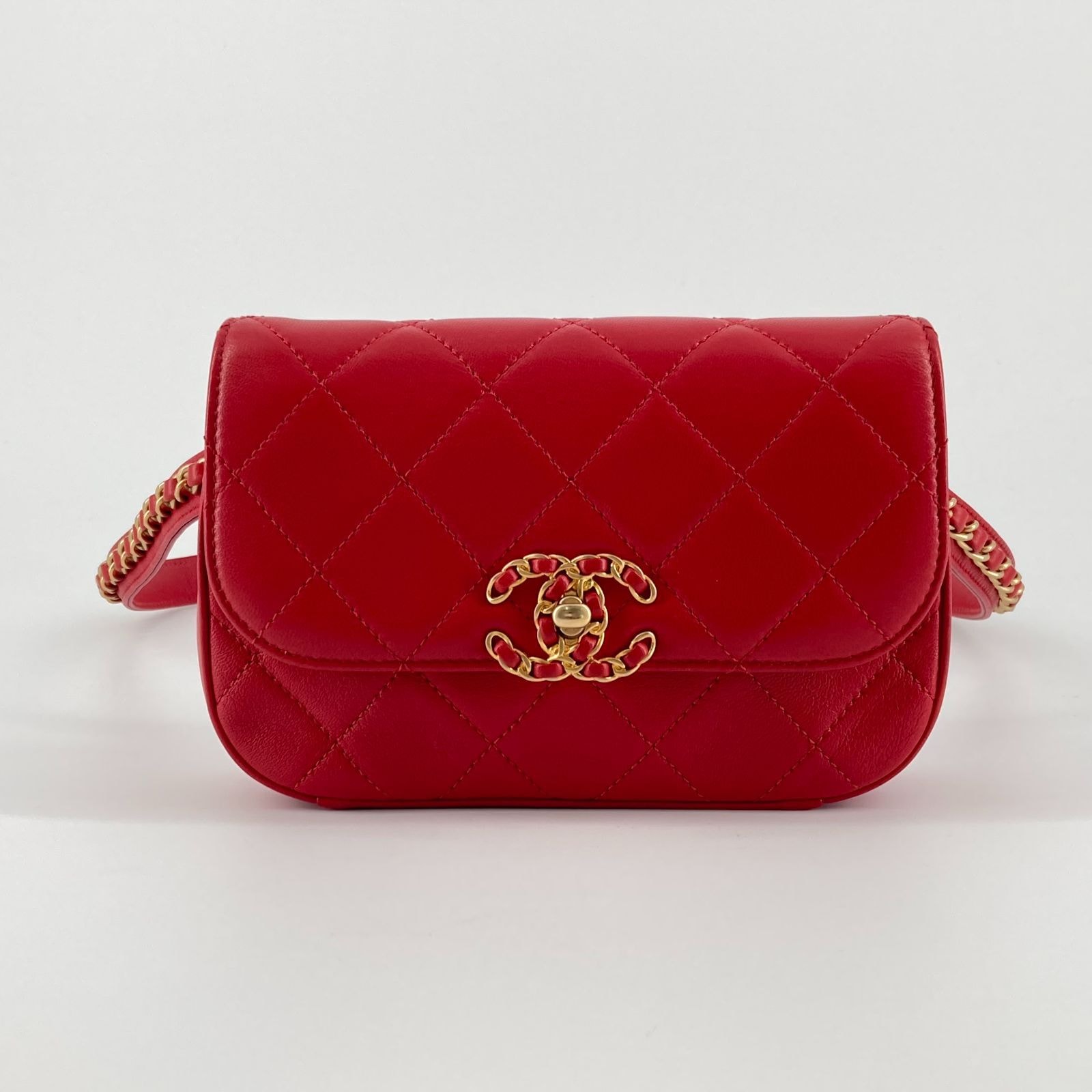 美品　CHANEL シャネル　ビコローレ　ターンロック　ウエストバッグ　赤 B (目立った傷や汚れなし)】CHANEL（シャネル）ビコローレ ウエスト
