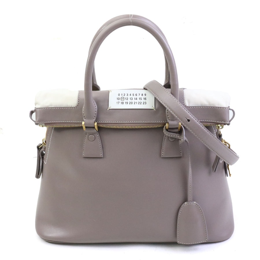 メゾンマルジェラ Maison Margiela ハンドバッグ ショルダーバッグ 5AC ミディアム レザー ブラウン系グレー レディース【中古】 h32317a