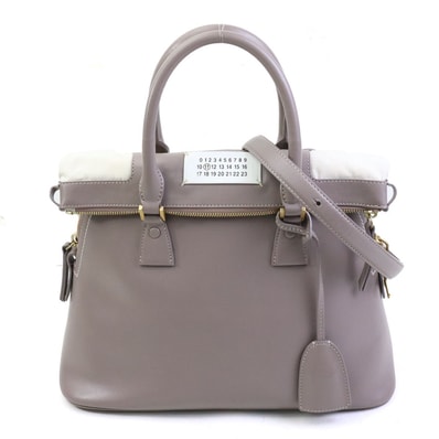 メゾンマルジェラ Maison Margiela ハンドバッグ ショルダーバッグ 5AC ミディアム レザー ブラウン系グレー レディース【中古】 h32317a