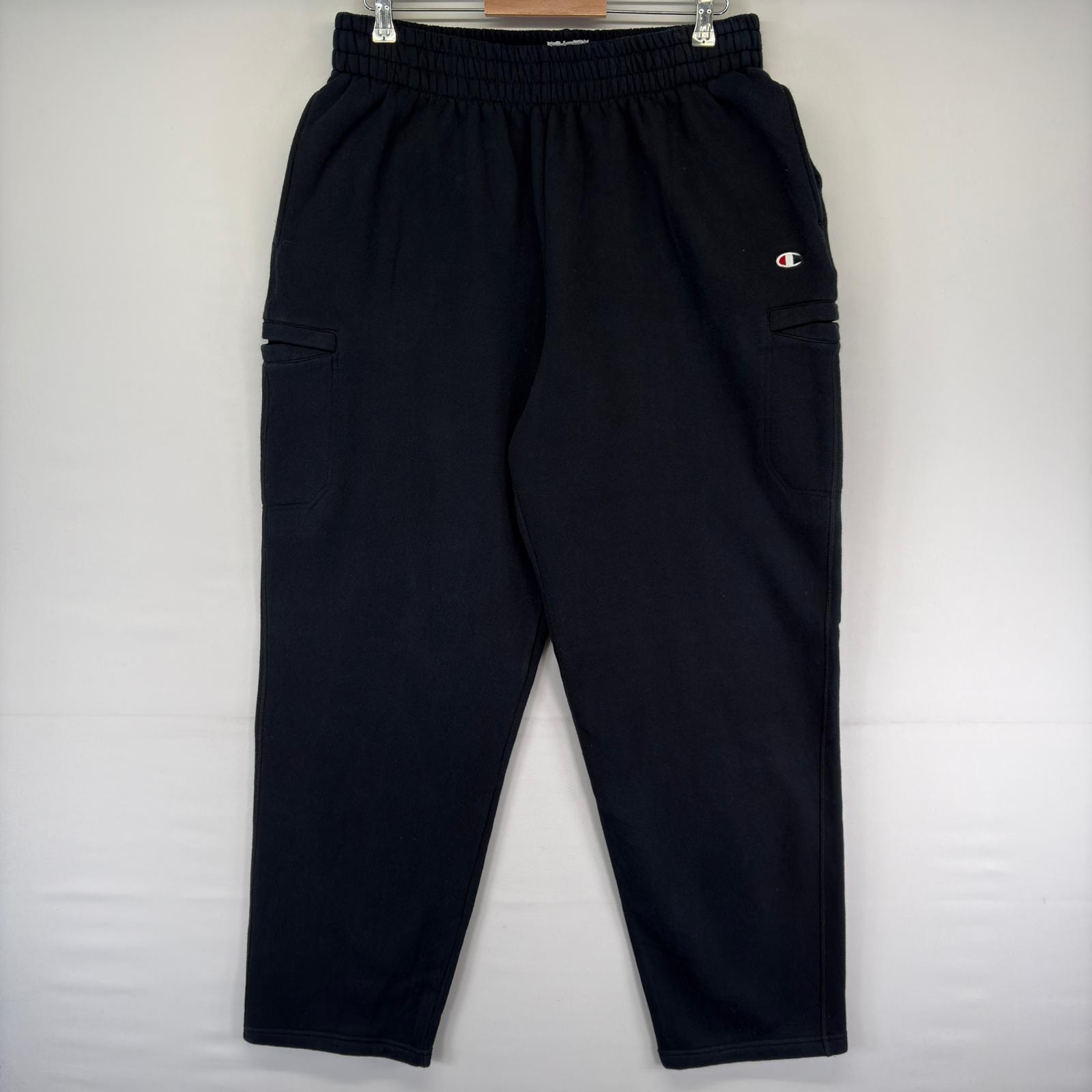 古着 チャンピオン Champion パンツ サイドポケット ウエストドローコード ワンポイントロゴ 肉厚 2XL  ブラック系 メンズ