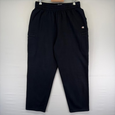 古着 チャンピオン Champion パンツ サイドポケット ウエストドローコード ワンポイントロゴ 肉厚 2XL ブラック系 メンズ