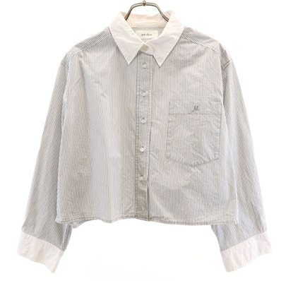 Mila Owen ミラオーウェン ストライプ柄 長袖 クロップド ボタンダウンシャツ ホワイト