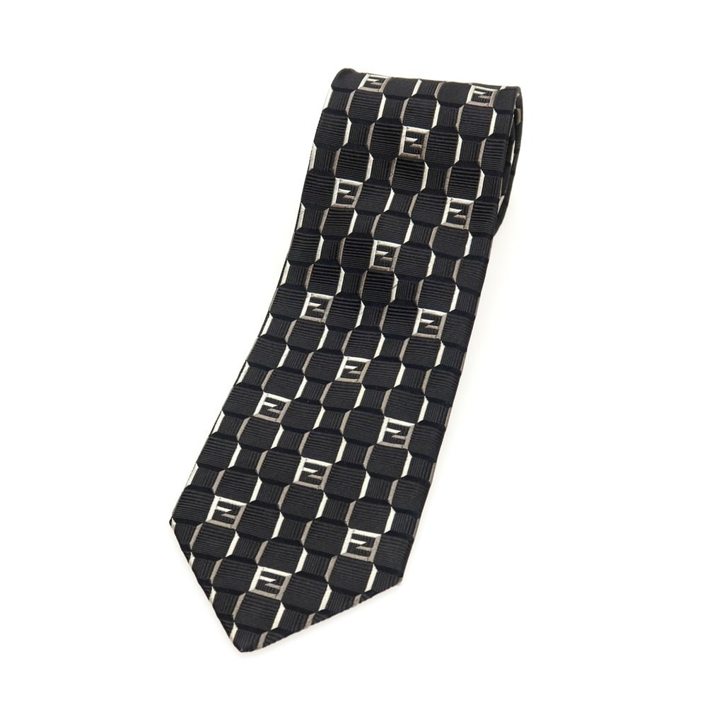 【中古】フェンディ FENDI シルク ジャカード FFロゴ ネクタイ ブラック【メンズ】