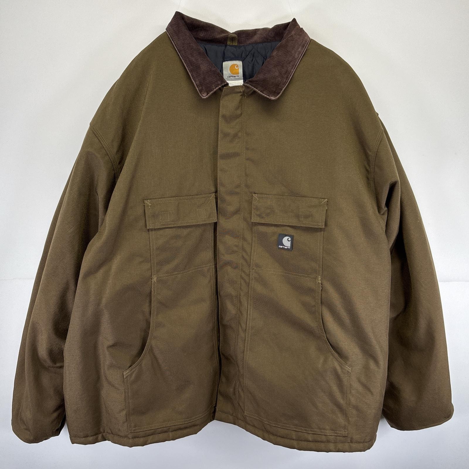 古着 カーハート Carhartt ナイロンダックジャケット フルジップ 中綿 カバーオール 大きいサイズ ワーク ワンポイントロゴ  ブラウン系 メンズ